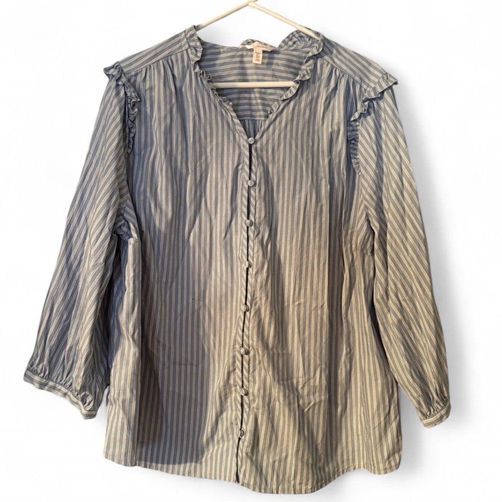Lauren Conrad Striped Blue Button Down Blouse